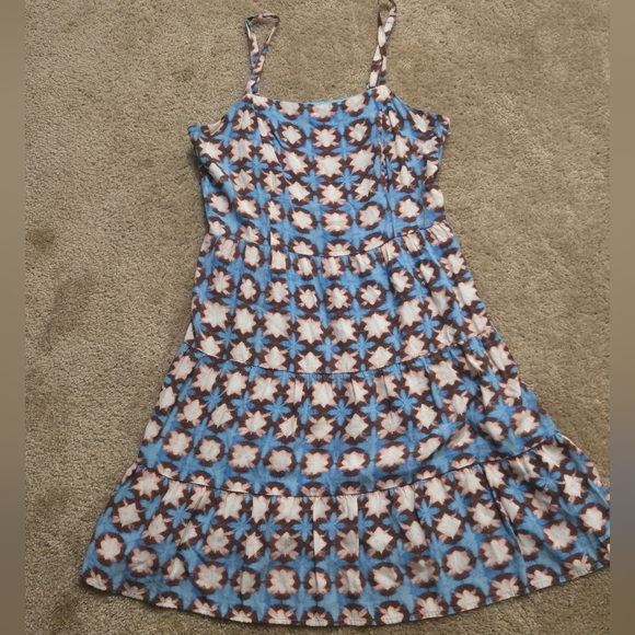 LOFT Floral Print Midi Dress in Blue and Brown - Picture 1 of 5